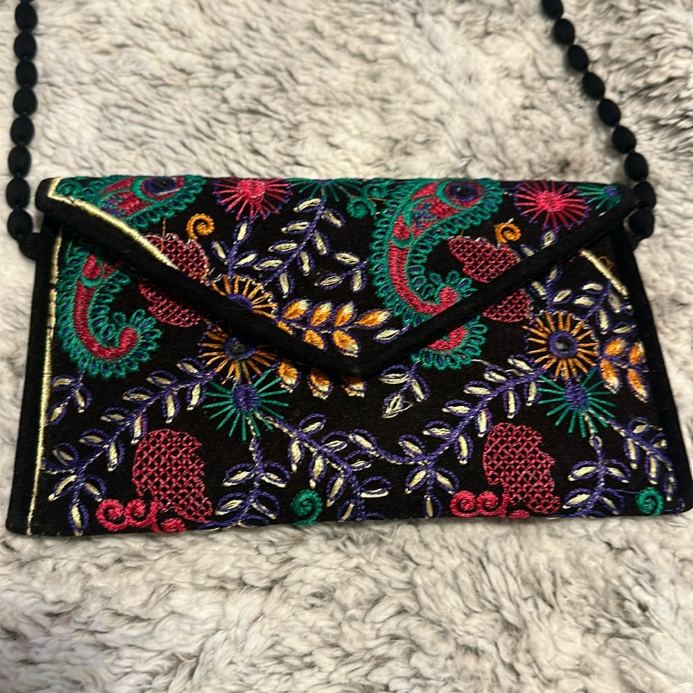 Velvet Embroidered Envelope Purse